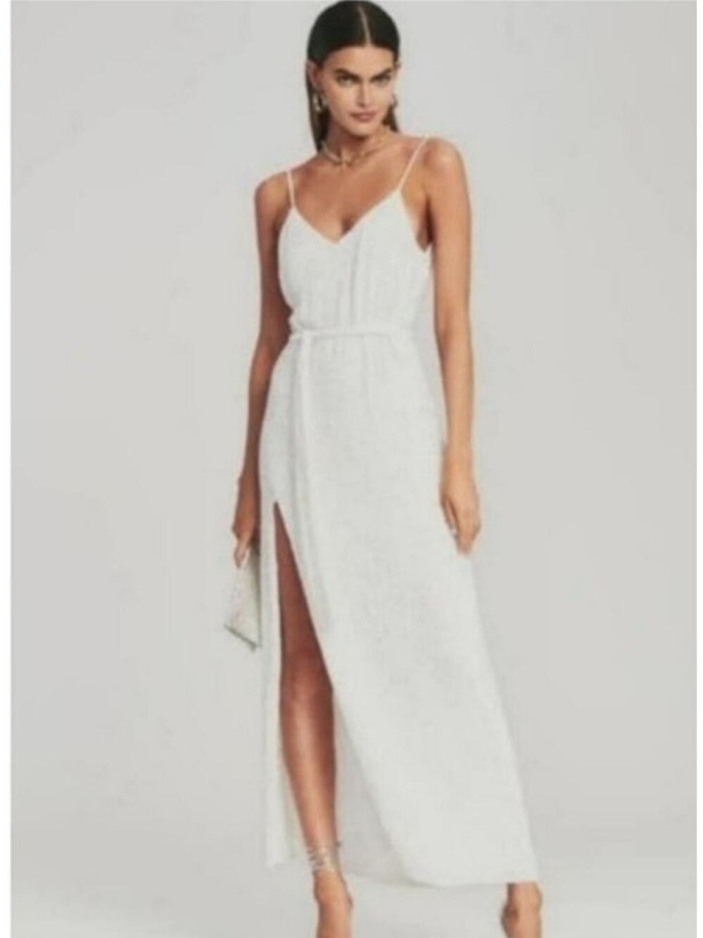 Retrofete Rebecca Sequin Maxi Dress in White Size Medium NWT Sleeveless